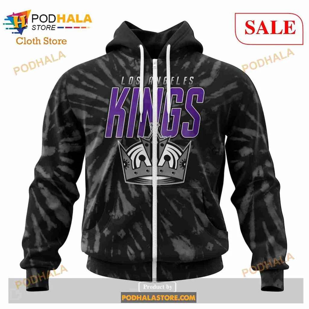 Vintage Los Angeles Kings All Over Print Hoodie With Crown Graphic In Tie Dye Style Vintage Los Angeles Kings All Over Print Hoodie With Crown Graphic In Tie Dye Style