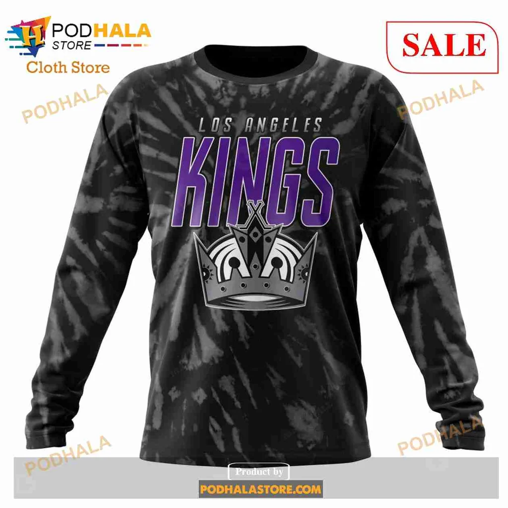 Vintage Los Angeles Kings 3D Print Hoodie With Crown Graphic In Tie Dye Style Vintage Los Angeles Kings 3D Print Hoodie With Crown Graphic In Tie Dye Style