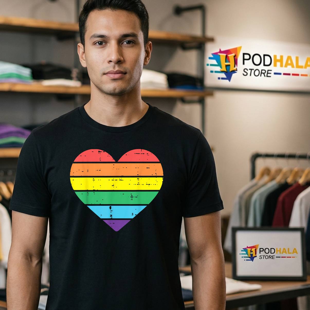 Vintage Love Rainbow Gay Heart Shirt LGBTQ Pride Flag Graphic For Mens