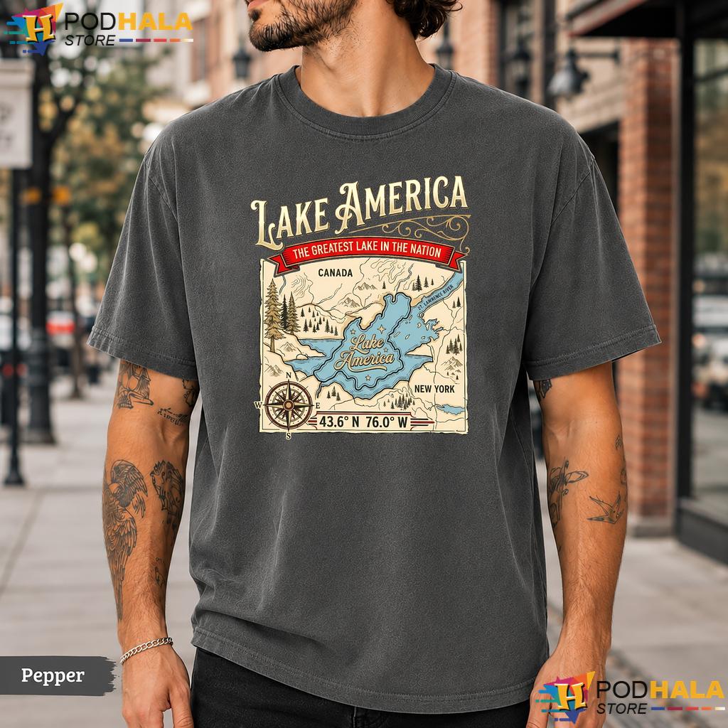 Vintage Map Lake America Comfort Colors T-Shirt Coordinates Design Top