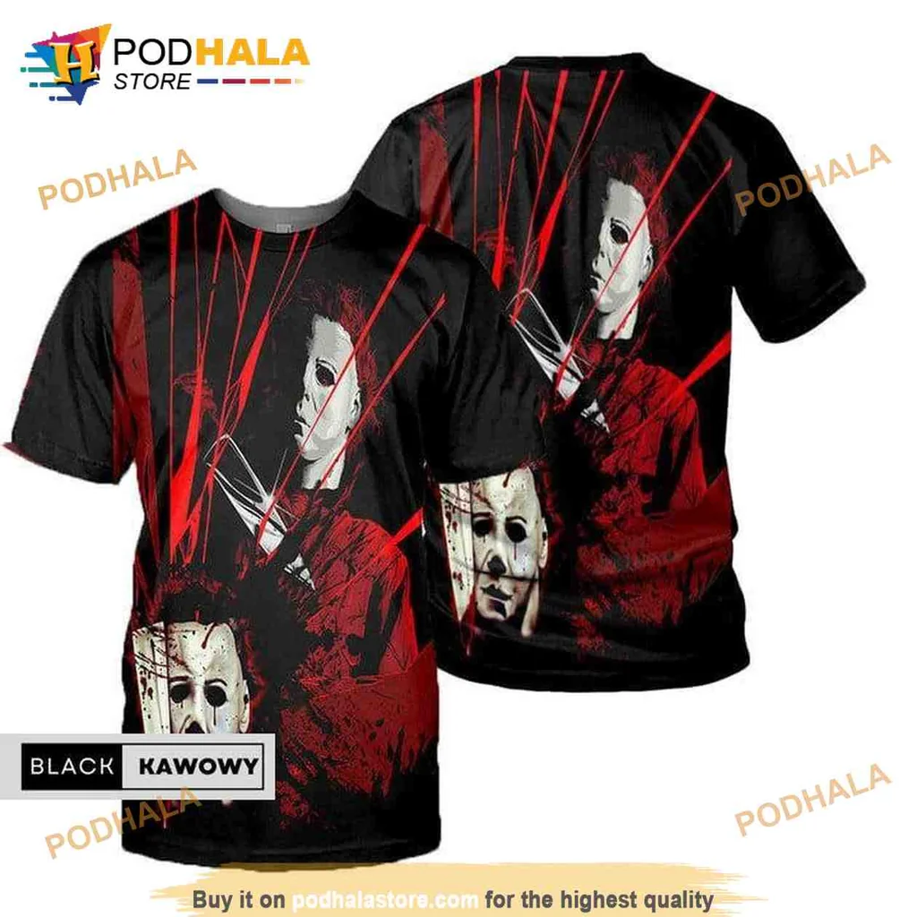 Vintage Michael Myers All Over Print Hoodie Featuring Iconic Mask And Eerie Design Vintage Michael Myers All Over Print Hoodie Featuring Iconic Mask And Eerie Design
