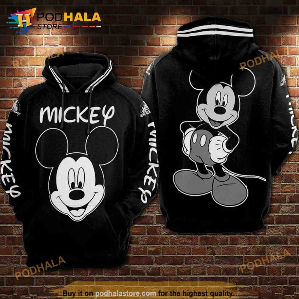 Vintage Mickey Mouse 3d Hoodie With Black And White Graphic Design