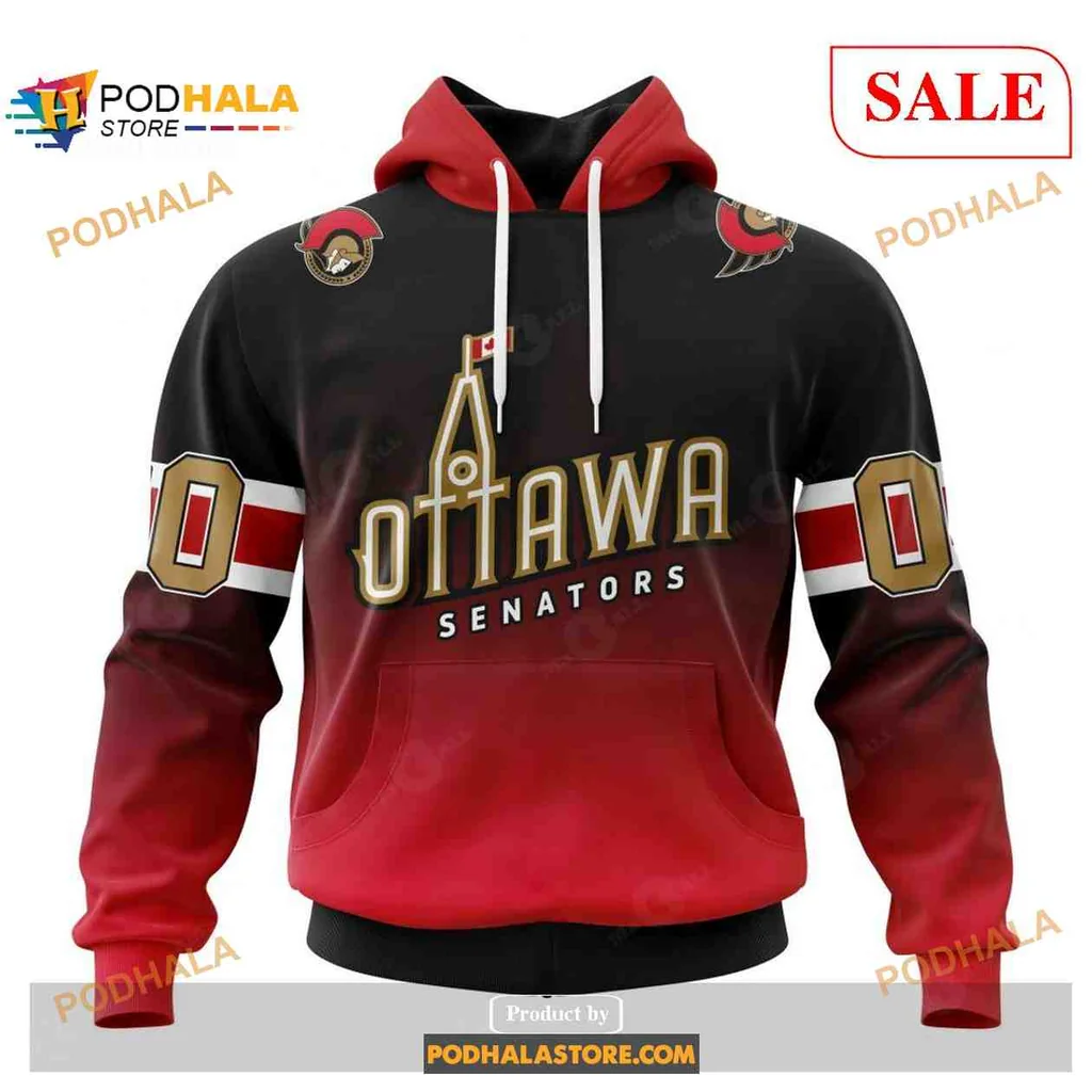 Vintage Ottawa Senators 3d Hoodie With Bold Gold Lettering And Retro Gradient
