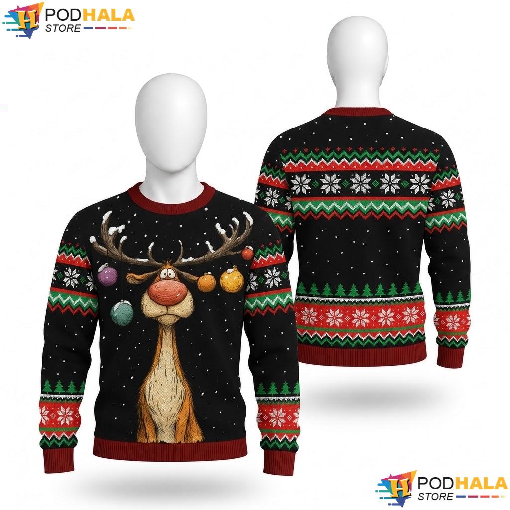Vintage Reindeer Merry Christmas Sweater Festive Holiday Outfit Top
