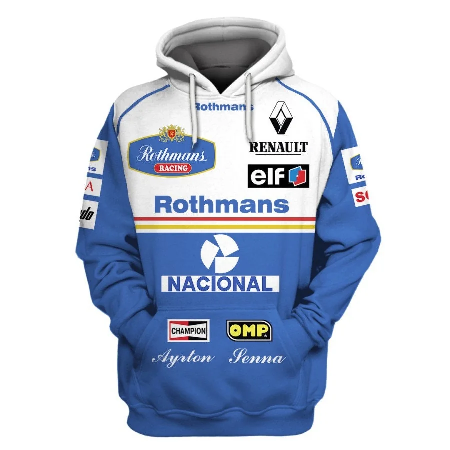 Vintage Rothmans Racing 3d Hoodie With Ayrton Senna Inspired Design