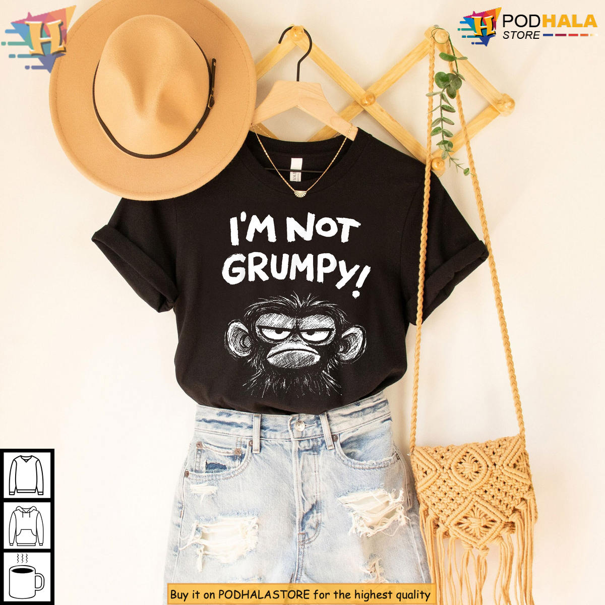 Vintage Sarcastic Animal Humor Graphic Grumpy Monkey Retro Shirt
