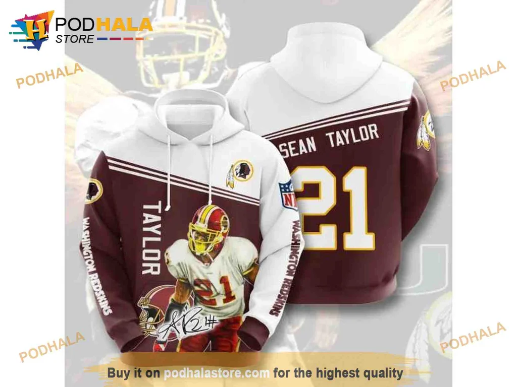 Vintage Sean Taylor Washington Redskins 3d Hoodie, Dynamic Sports Tribute Apparel
