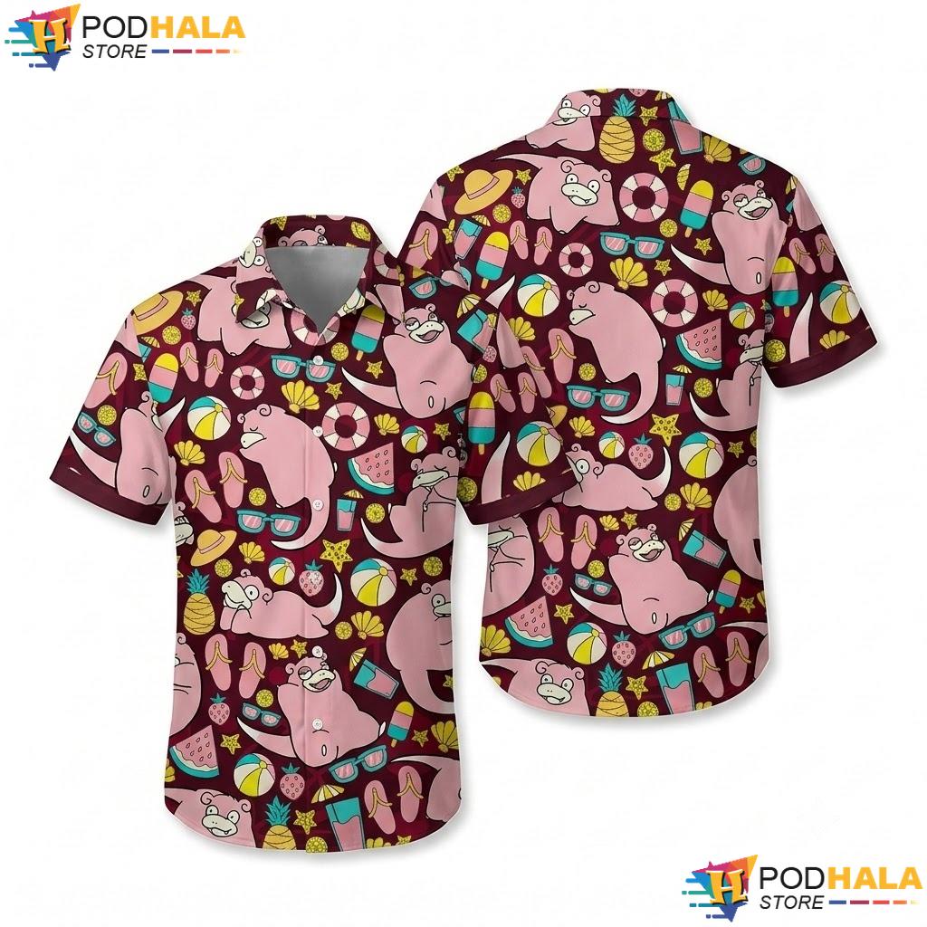 Vintage Slowpoke Aloha Shirt Kawaii Funny Trendy Summer Anime Top