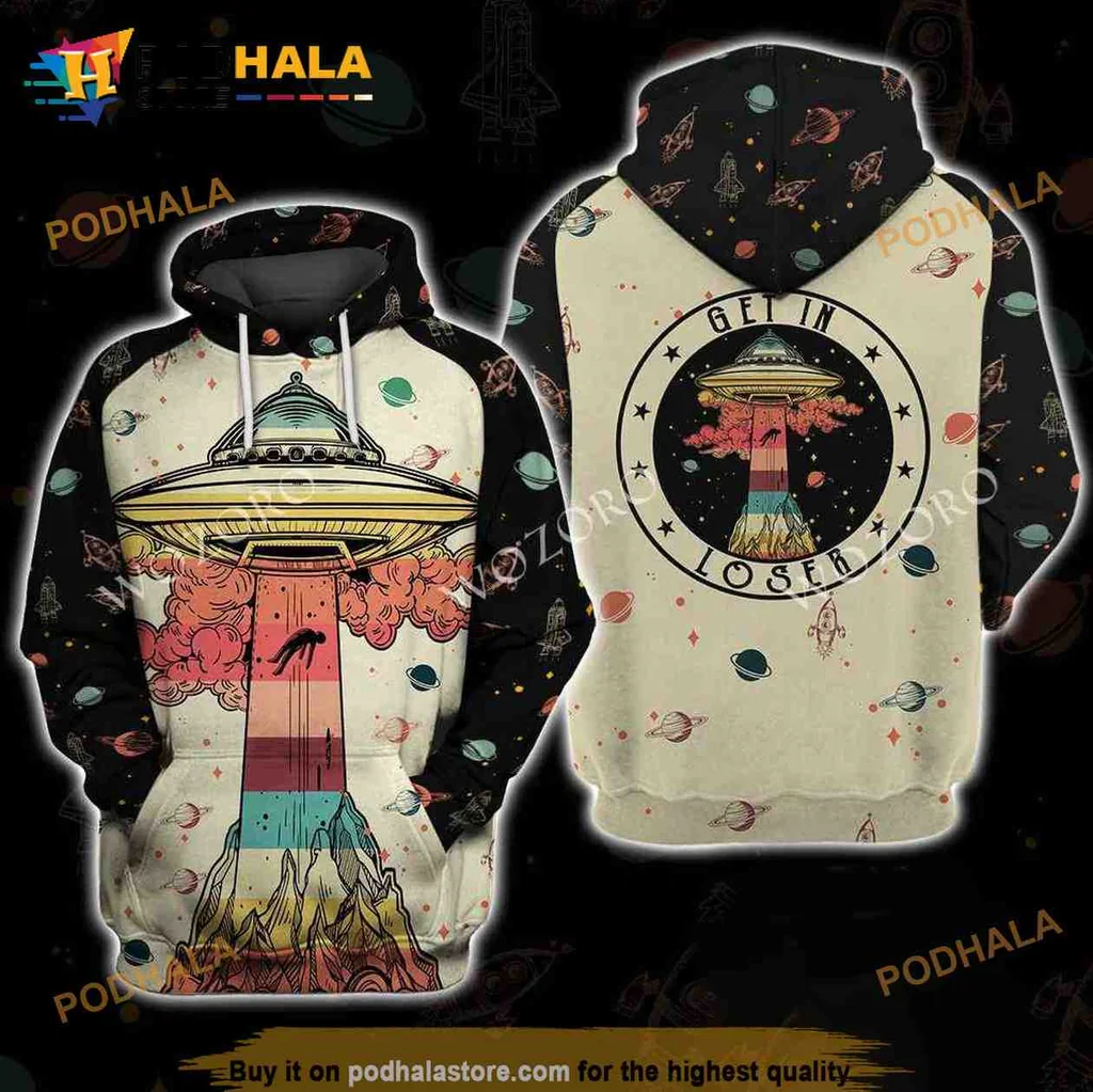 Vintage Ufo Camping 3d Hoodie With Whimsical Cosmic Design