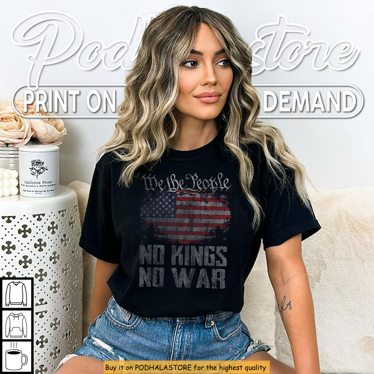 Vintage US Flag Protest No Kings in America Shirt Statement Tee