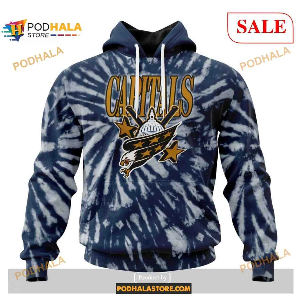Vintage Washington Capitals Tie Dye Hoodie With Eagle And Bold Lettering