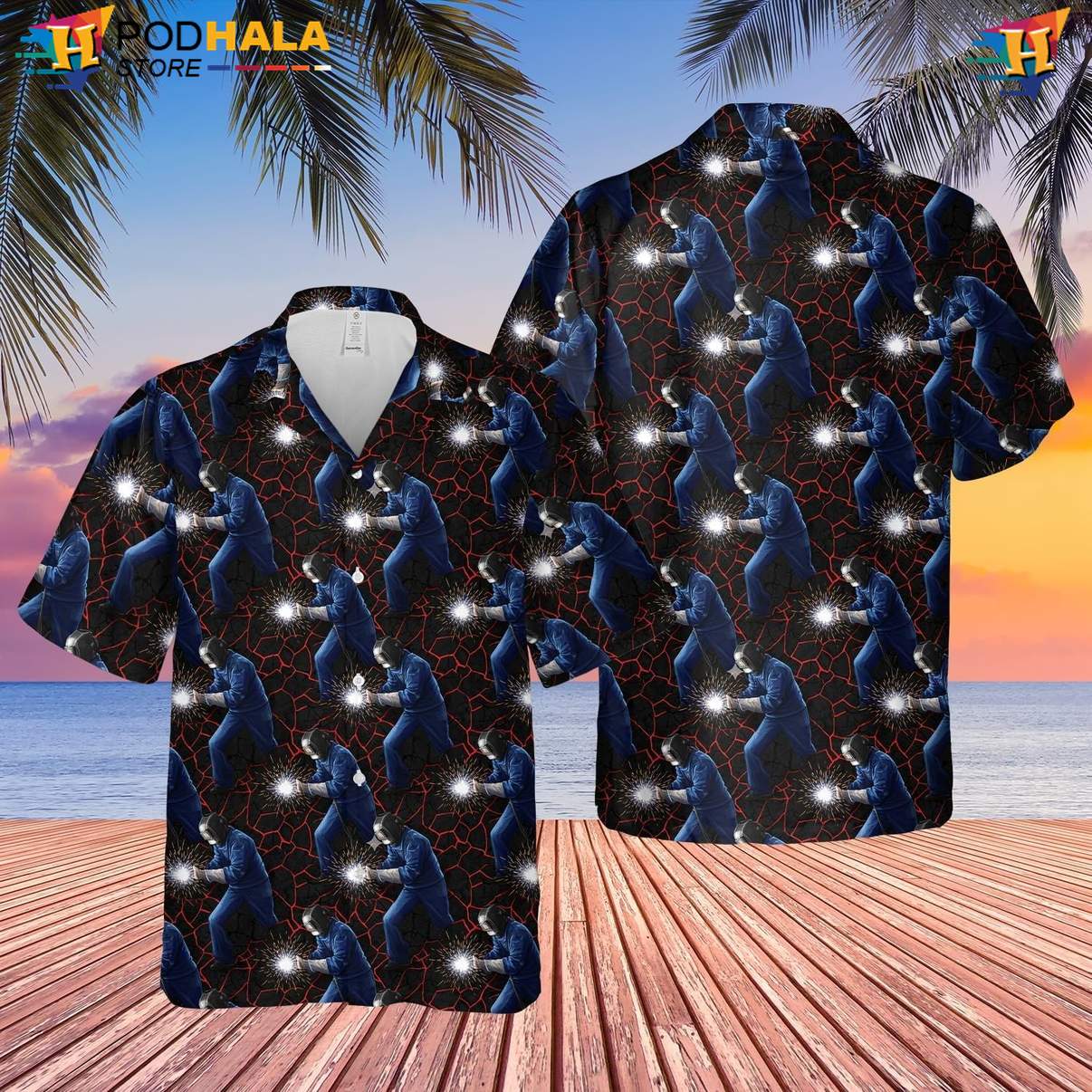 Vintage Welder Aloha Shirt Mens Button Down Welding Worker Beach Outfit Vintage Welder Aloha Shirt Mens Button Down Welding Worker Beach Outfit