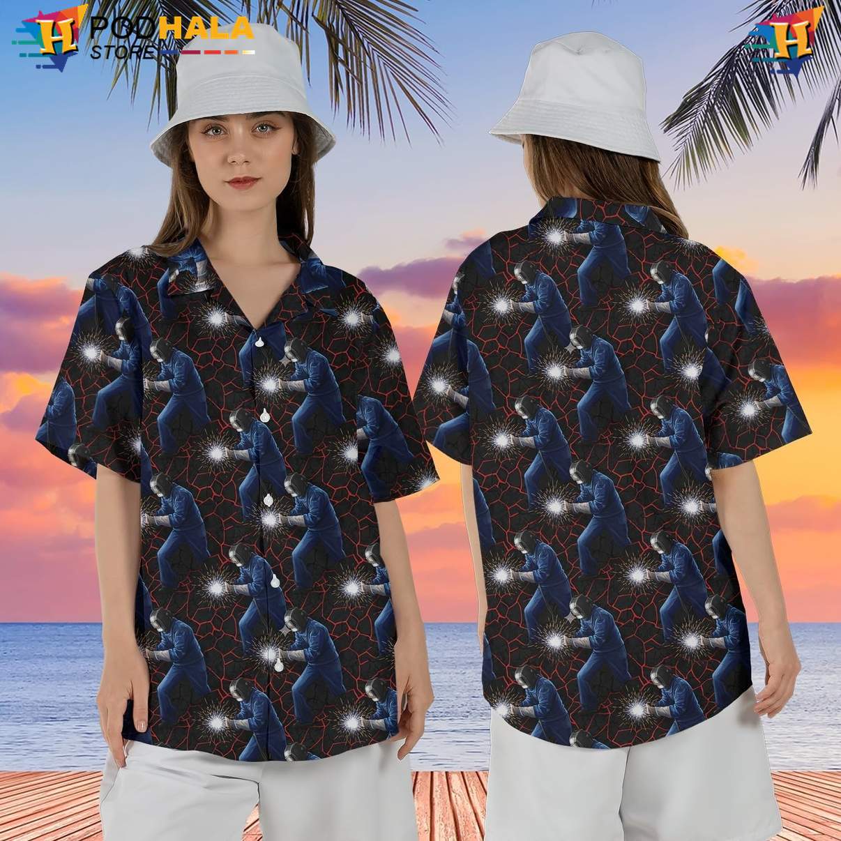 Vintage Welder Tropical Shirt Mens Button Down Welding Worker Beach Outfit Vintage Welder Tropical Shirt Mens Button Down Welding Worker Beach Outfit