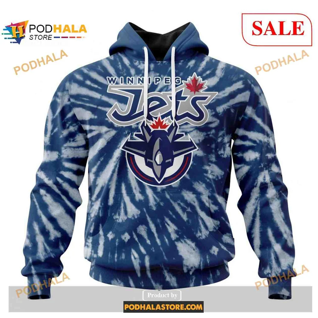 Vintage Winnipeg Jets Tie Dye Hoodie Featuring Retro Logo Design