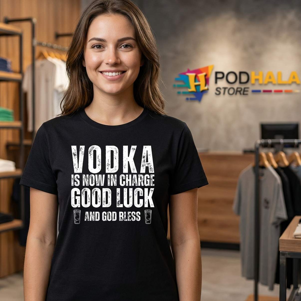 Vodka Is Now Charge Shirt Good Luck And God Bless Funny Party Graphic Tee