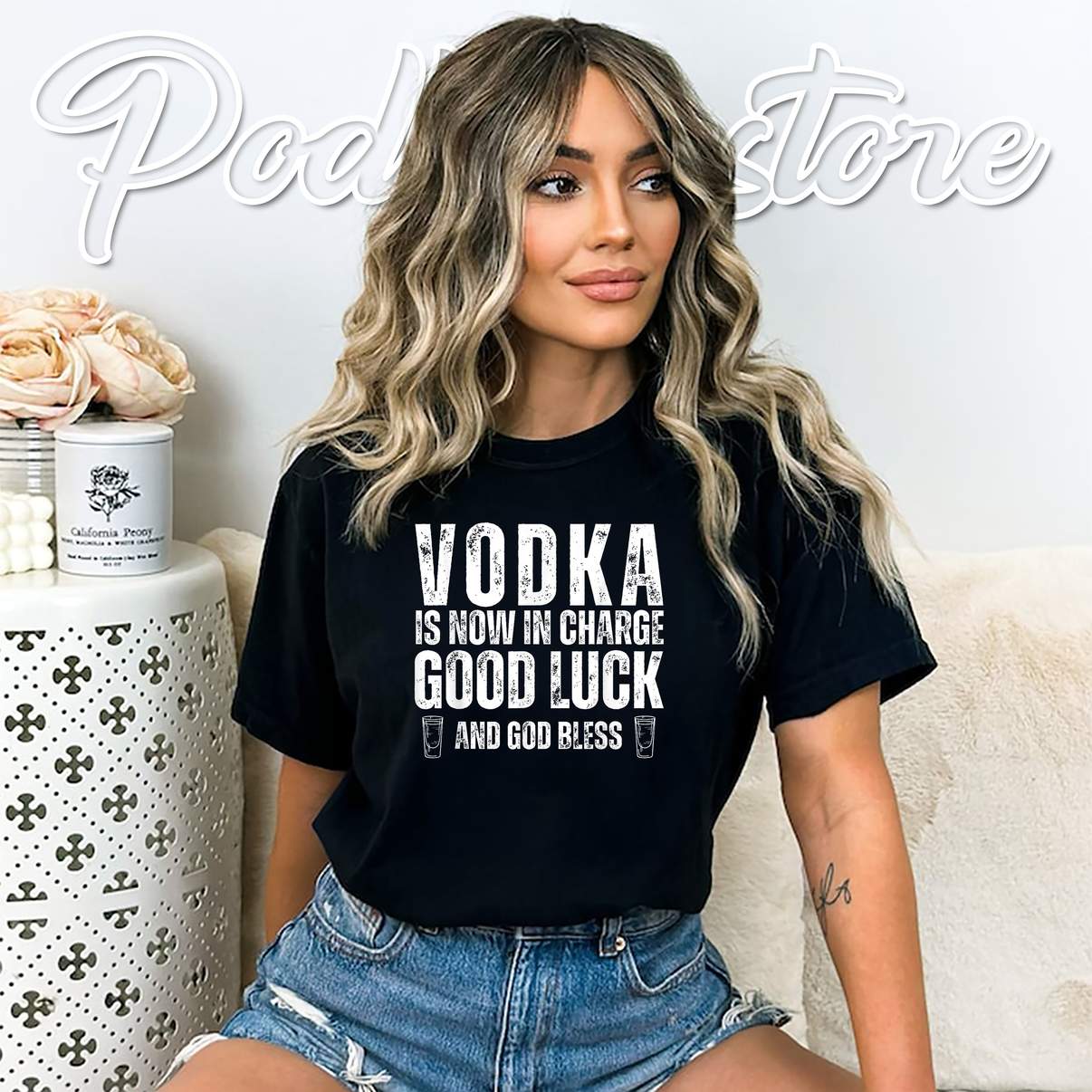Vodka Is Now Charge T-Shirt Good Luck And God Bless Funny Party Graphic Tee Vodka Is Now Charge T-Shirt Good Luck And God Bless Funny Party Graphic Tee