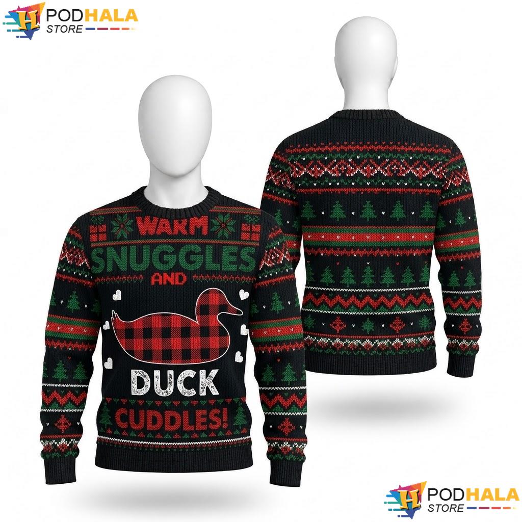Warm Snuggles Duck Lovers Ugly Christmas Sweater Funny Animal Top