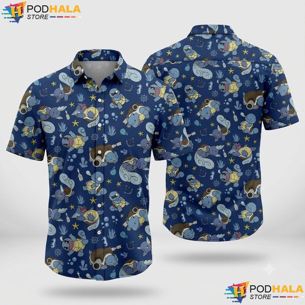 Water Blastoise Tropical Aloha Shirt Anime Beach Vacation Outfit Top