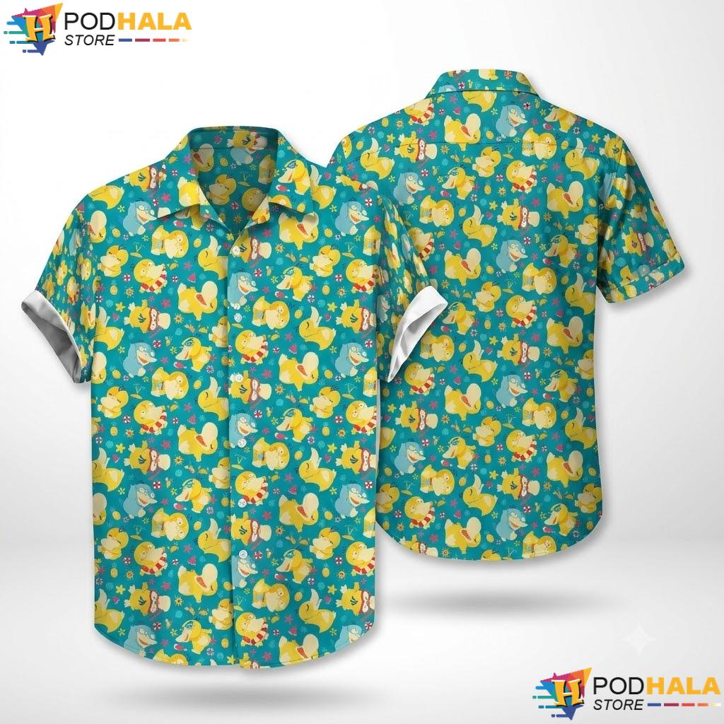 Water Psyduck Button Up Shirt Funny Anime Beach Vacation Outfit Top