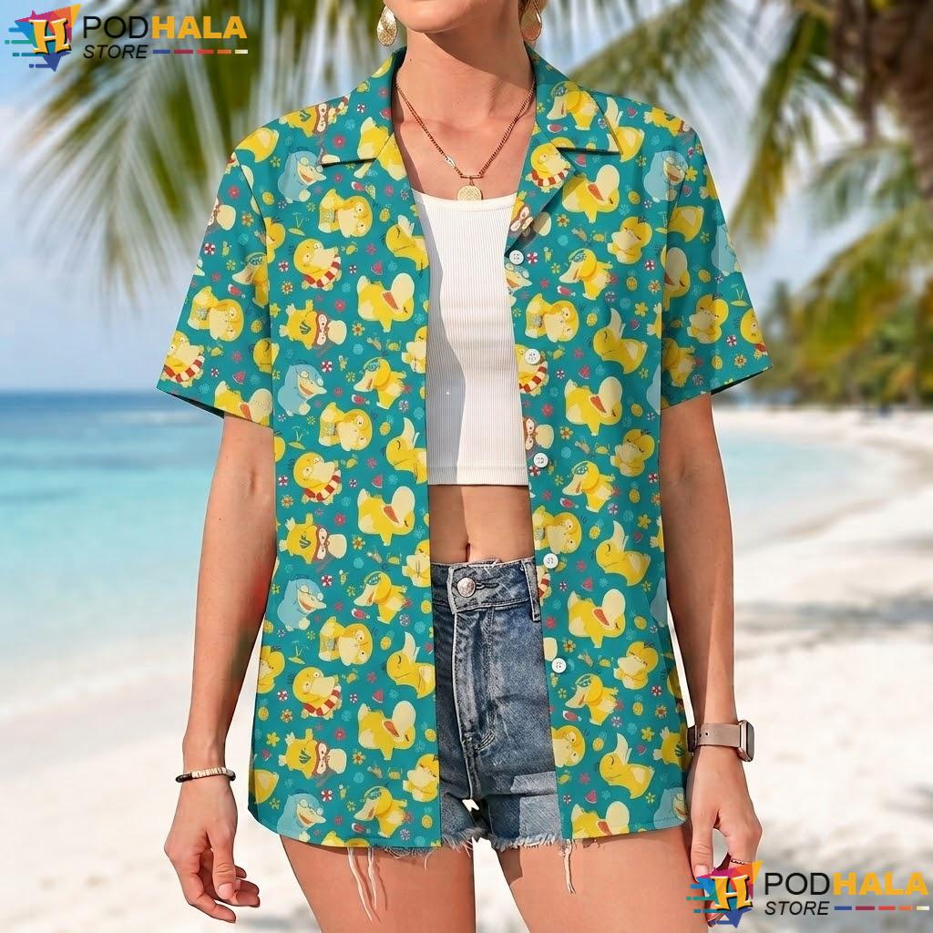 Water Psyduck Button Up Tee Funny Anime Beach Vacation Outfit Top Water Psyduck Button Up Tee Funny Anime Beach Vacation Outfit Top