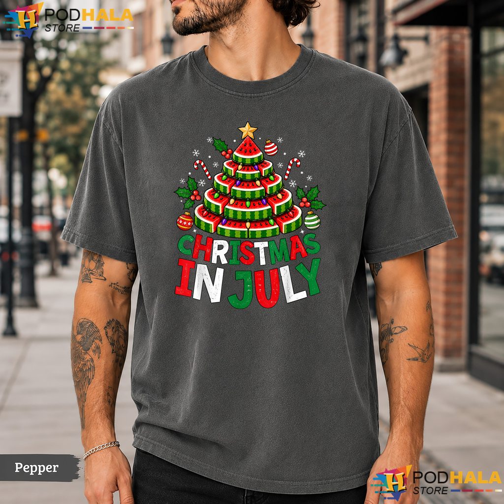 Watermelon Xmas Tree July Comfort Colors T-Shirt Summer Holiday Graphic Top