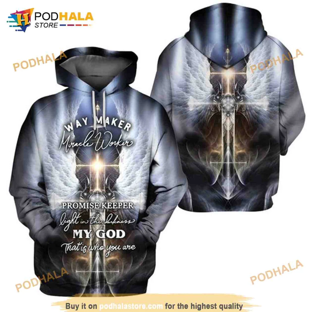 Way Maker Miracle Worker 3d Hoodie With Glowing Sword Design