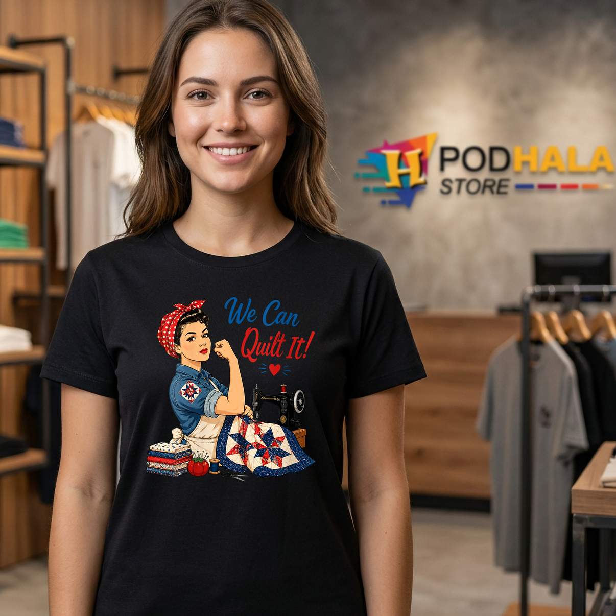 We Can Quilt It Tshirt Womens Rosie Riveter Sewing Machine Craft Funny Tee We Can Quilt It Tshirt Womens Rosie Riveter Sewing Machine Craft Funny Tee