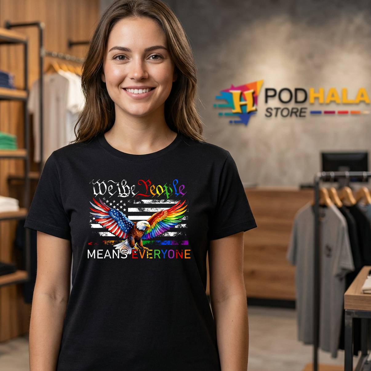 We The People Means Everyone Eagle Shirt USA Flag LGBT Rainbow Mens
