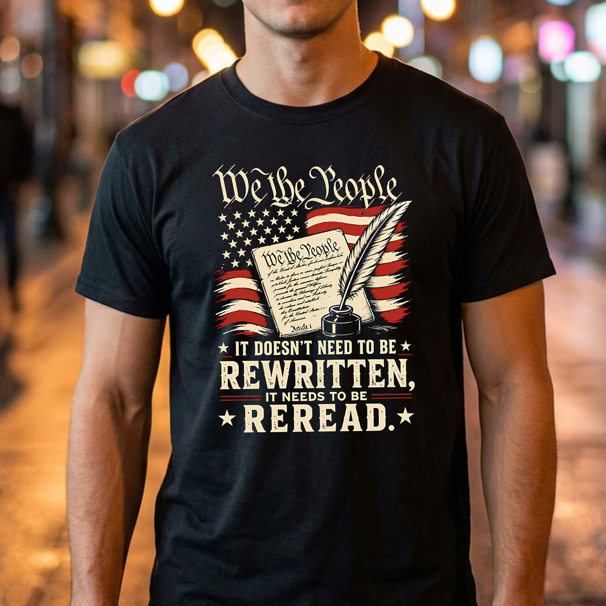 We The People Rewritten Reread Shirt Patriotic Constitution Graphic Casual