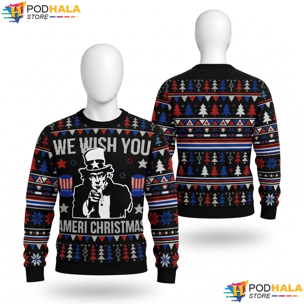We Wish You Ameri Christmas Ugly Sweater Funny USA Patriotic Top