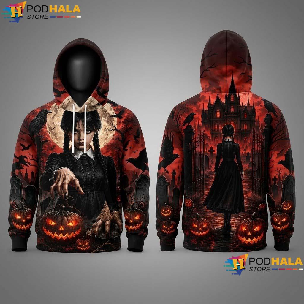 Wednesday Halloween 3D Printed Hoodie Gothic Spooky Castle Pumpkin Top
