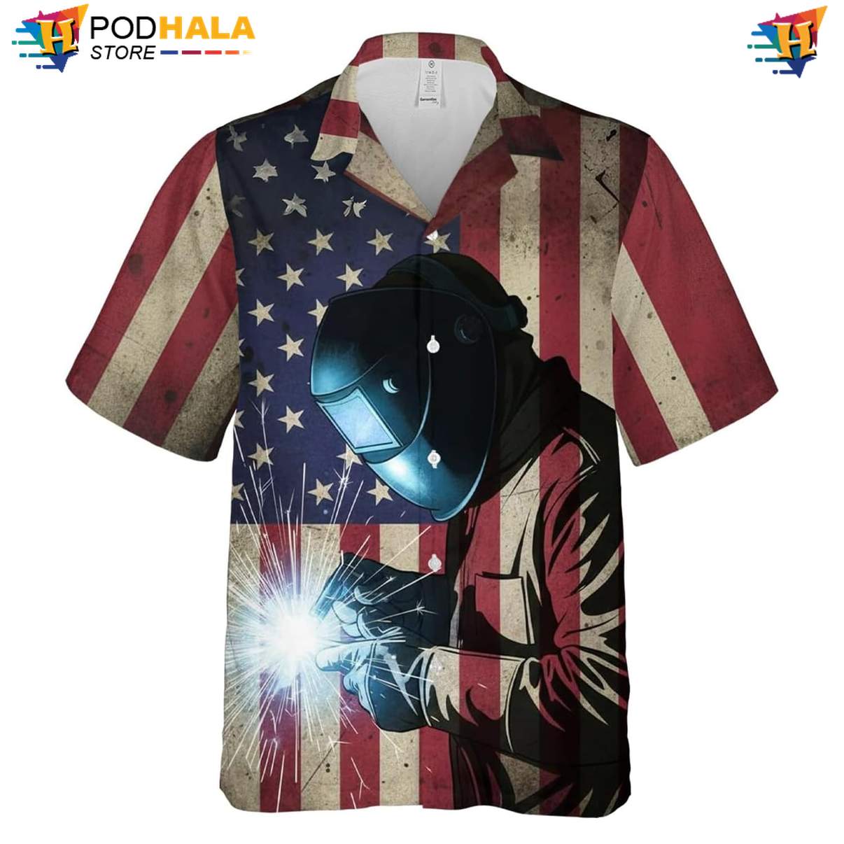 Welder Tropical Aloha Shirt Mens Button Down Welding Worker Beachwear Top