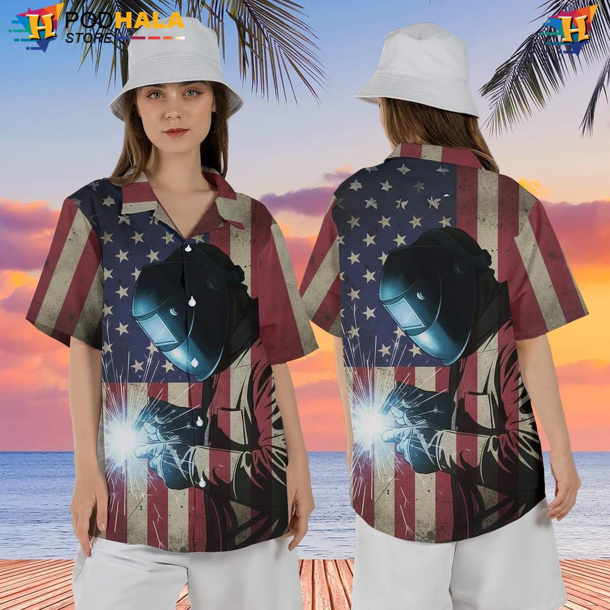 Welder Tropical Short-sleeve button-up shirt Mens Button Down Welding Worker Beachwear Top Welder Tropical Short-sleeve button-up shirt Mens Button Down Welding Worker Beachwear Top