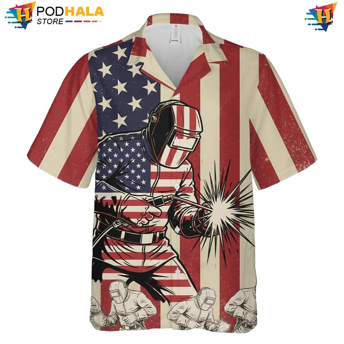 Welding Worker Hawaiian Shirt Mens Button Down Welder Tropical Beach Outfit