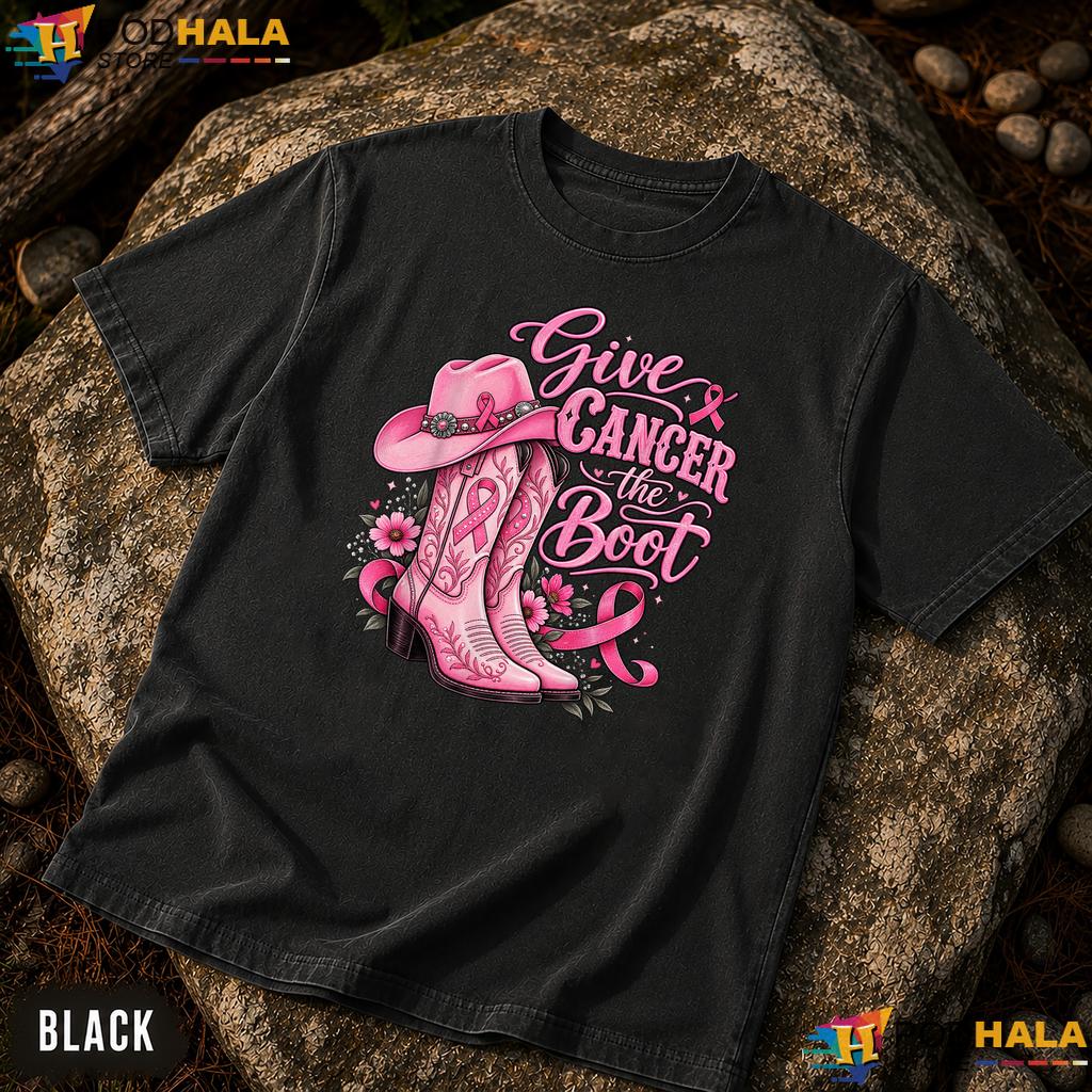 Western Cowboy Boots Pink Comfort Colors T-Shirt Breast Cancer Ribbon