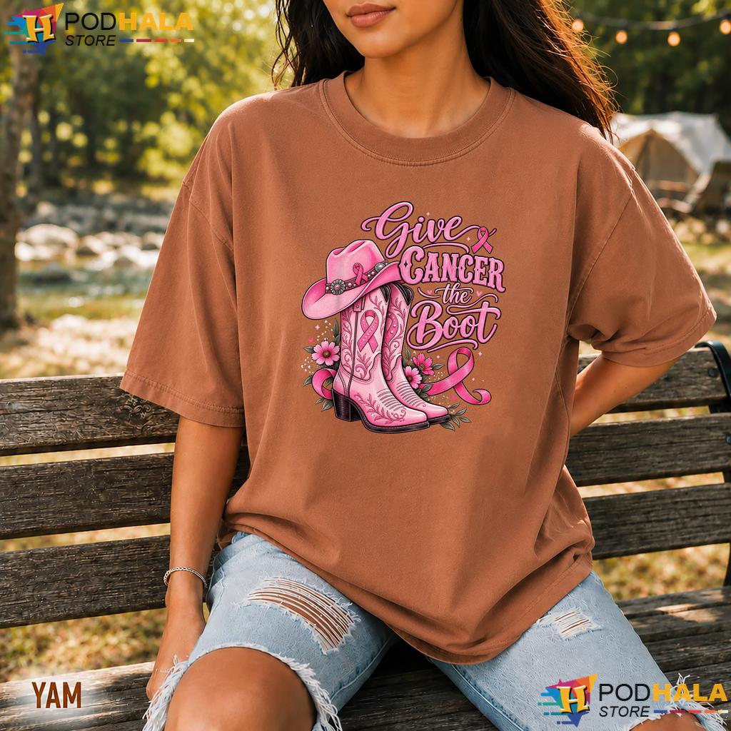 Western Cowboy Boots Pink Comfort Colors Tshirt Breast Cancer Ribbon Western Cowboy Boots Pink Comfort Colors Tshirt Breast Cancer Ribbon