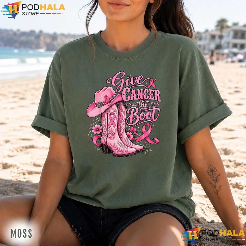 Western Cowboy Boots Pink Comfort Colors Tee Breast Cancer Ribbon Western Cowboy Boots Pink Comfort Colors Tee Breast Cancer Ribbon