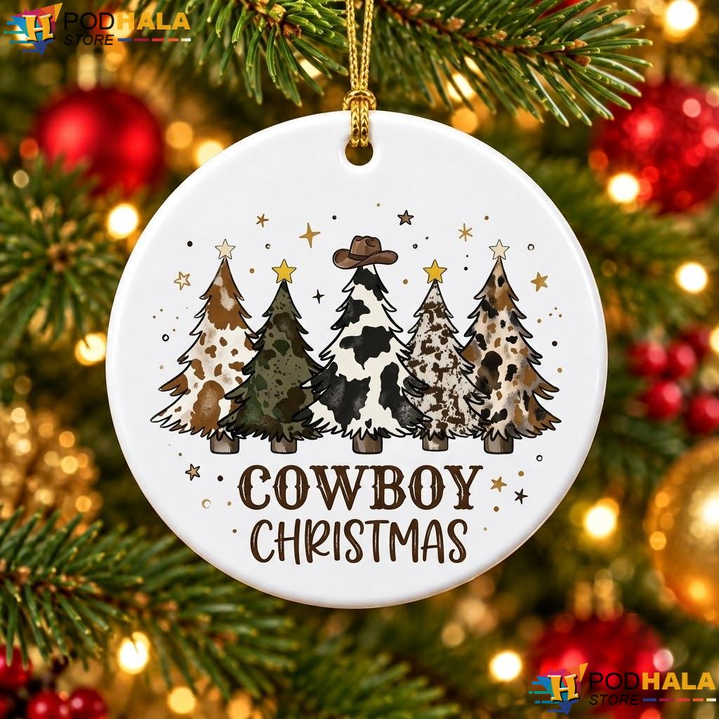 Western Cowhide Xmas Tree Christmas Ornament Cow Lover Howdy Holiday Gift