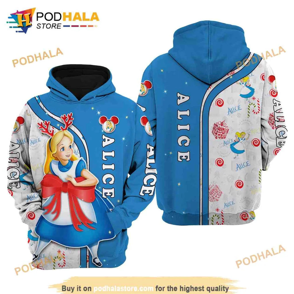 Whimsical Alice In Wonderland 3d Hoodie Featuring Colorful Cartoon Design