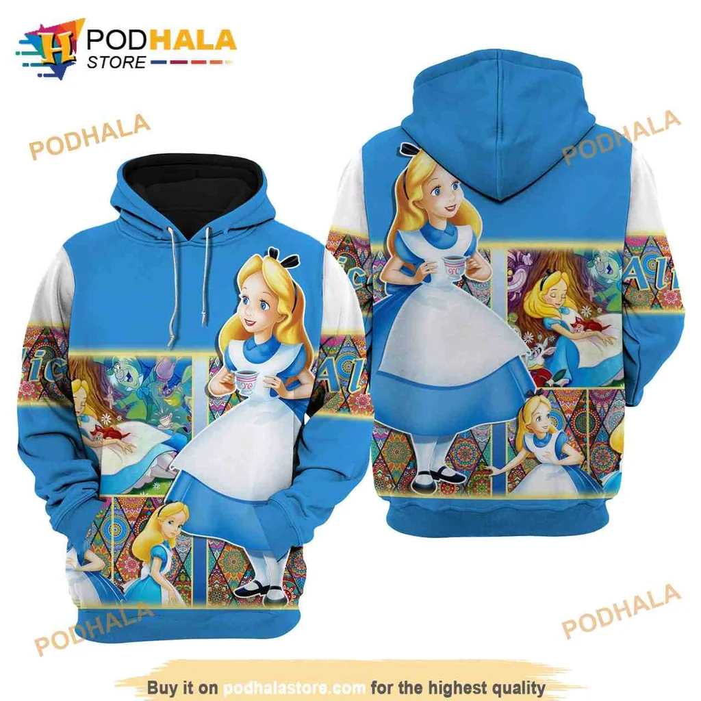 Whimsical Alice In Wonderland 3d Hoodie Featuring Vibrant Character Design