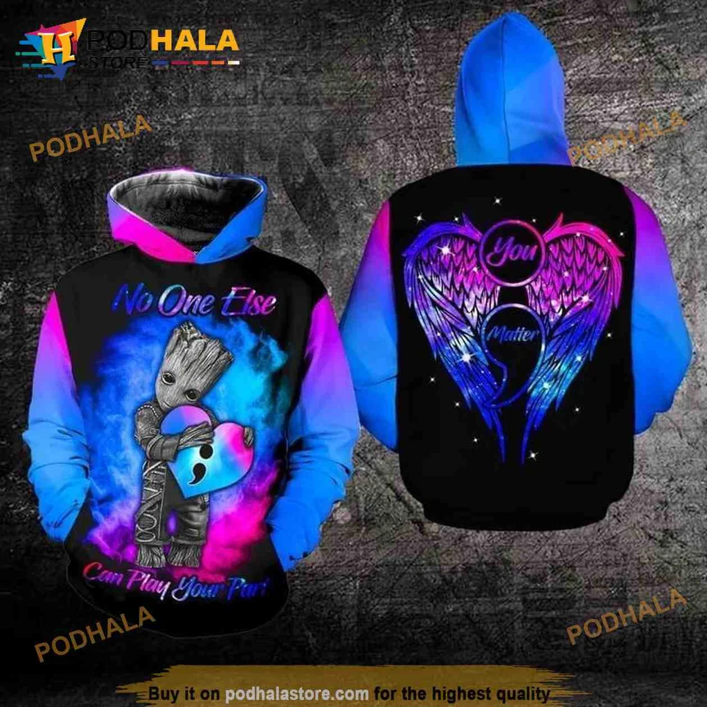 Whimsical Baby Groot 3d Hoodie, You Matter Design With Angel Wings