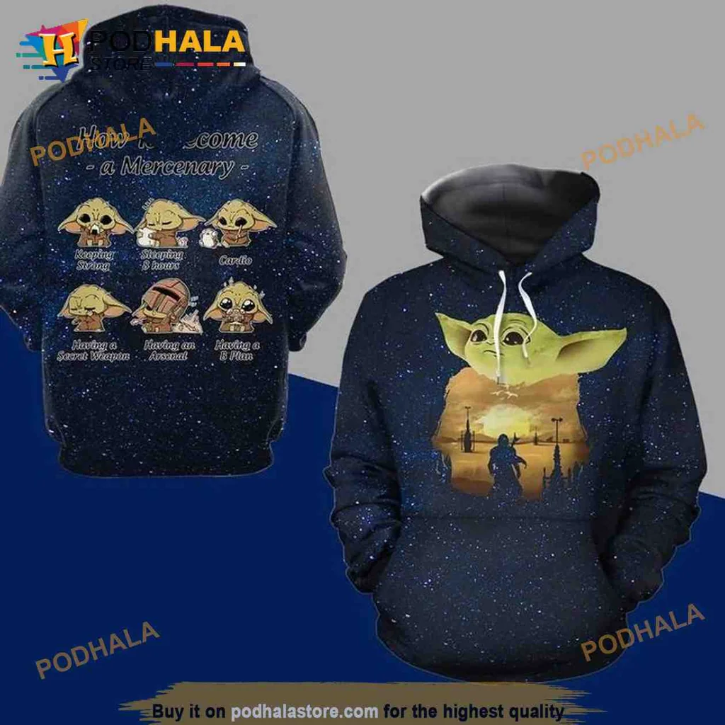 Whimsical Baby Yoda 3d Hoodie Featuring Playful Cartoon Design