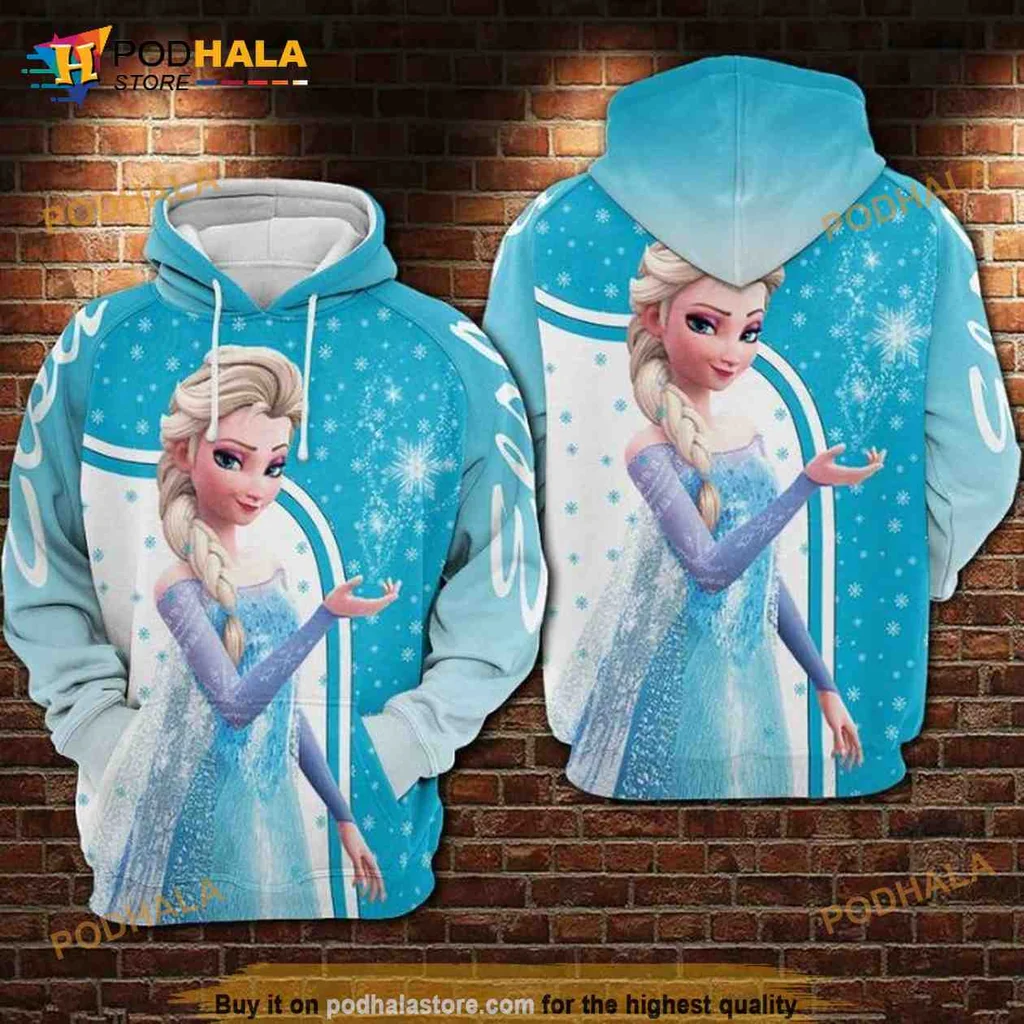 Whimsical Elsa Frozen 3d Hoodie Featuring Iconic Ice Blue Gown And Snowflakes