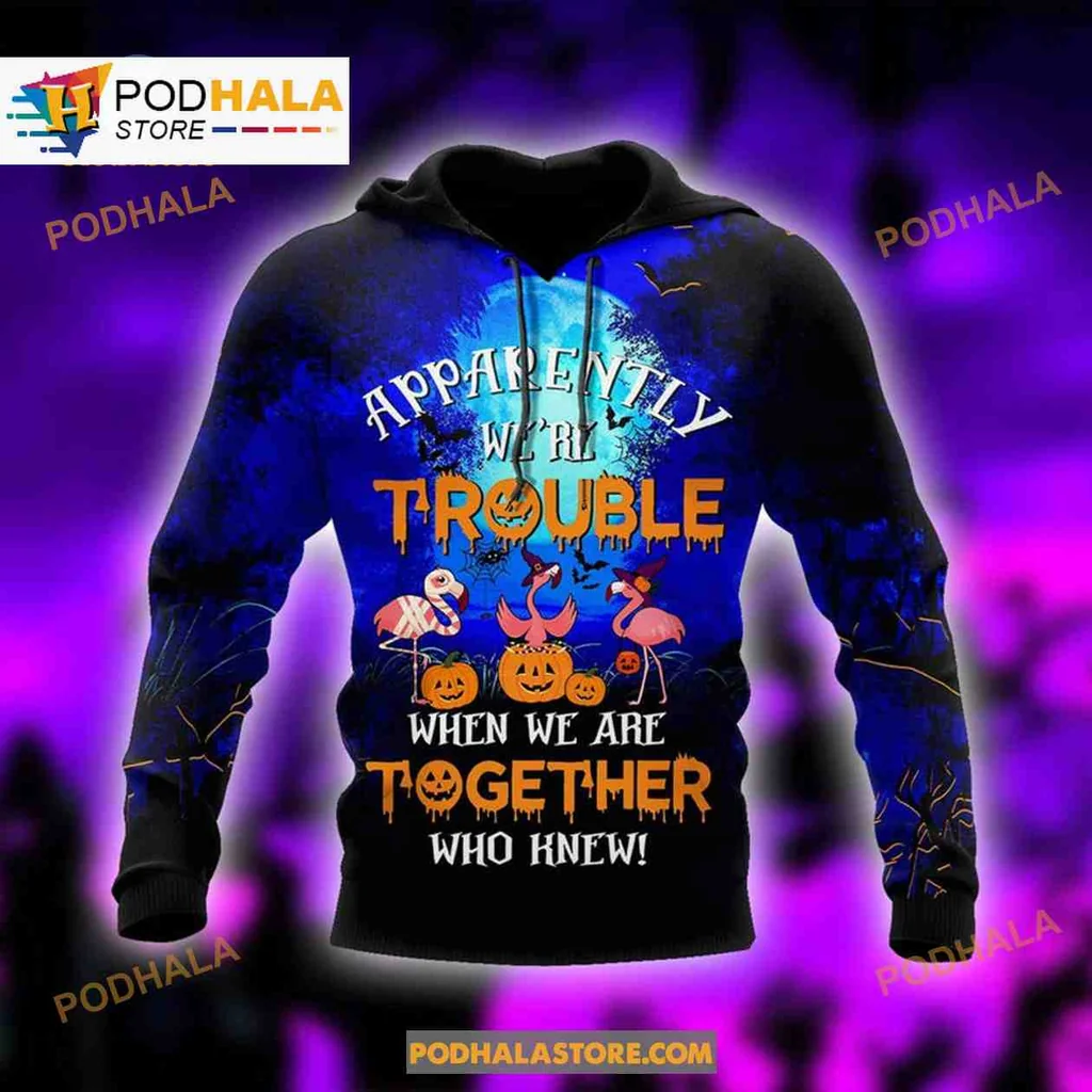 Whimsical Halloween Flamingo 3d Hoodie Featuring Fun Quote And Colorful Design