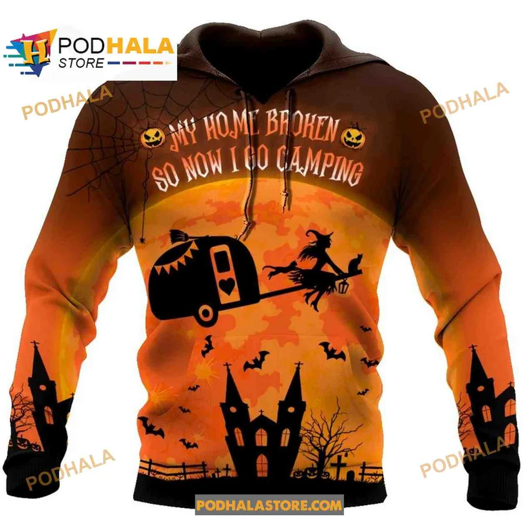 Whimsical Halloween Witch Camping 3d Hoodie With Spooky Design