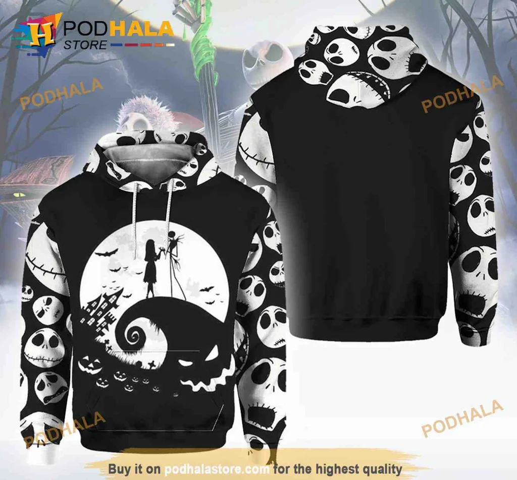 Whimsical Jack Skellington 3d Hoodie With Spooky Skull Design