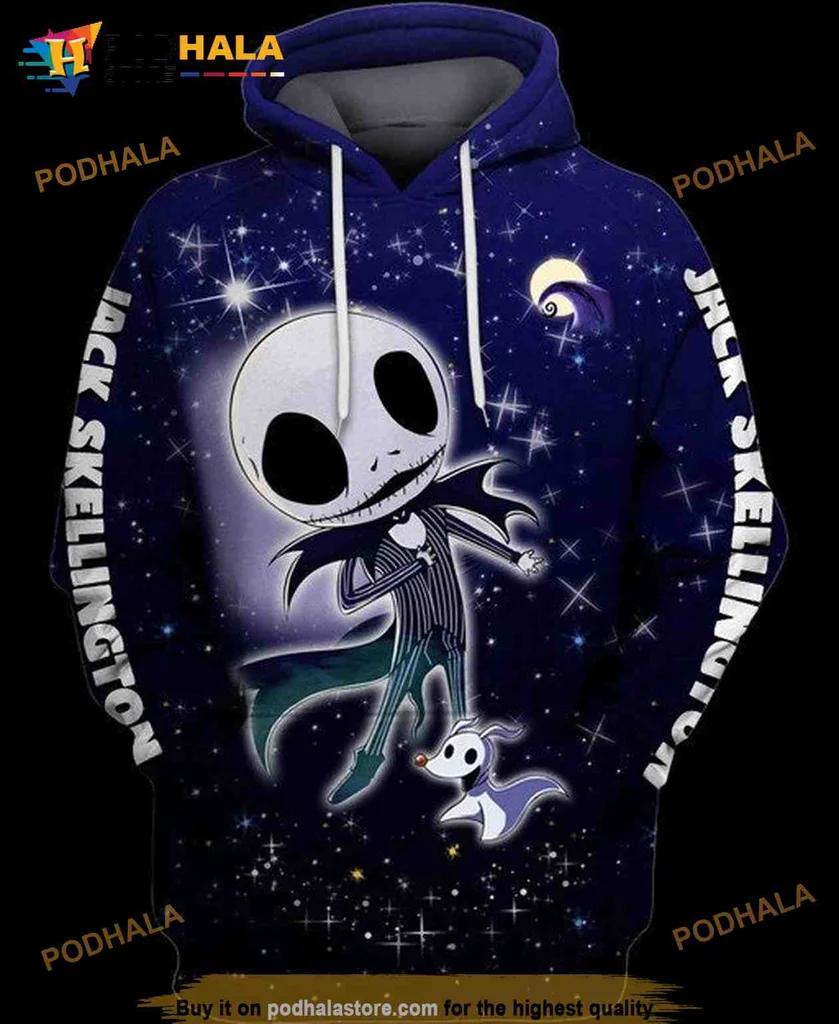 Whimsical Jack Skellington 3d Hoodie With Starry Night Design