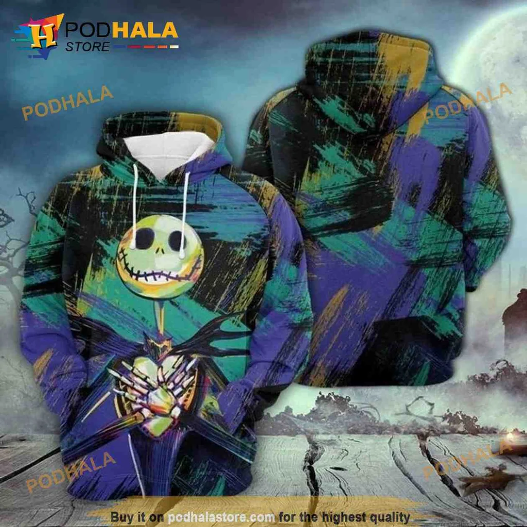 Whimsical Jack Skellington Heart 3d Hoodie With Eerie Halloween Design