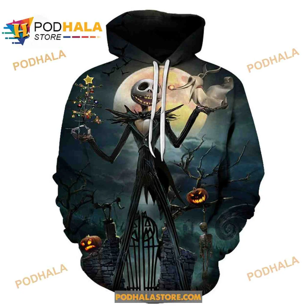 Whimsical Skeleton Christmas Tree 3d Hoodie With Spooky Halloween Design