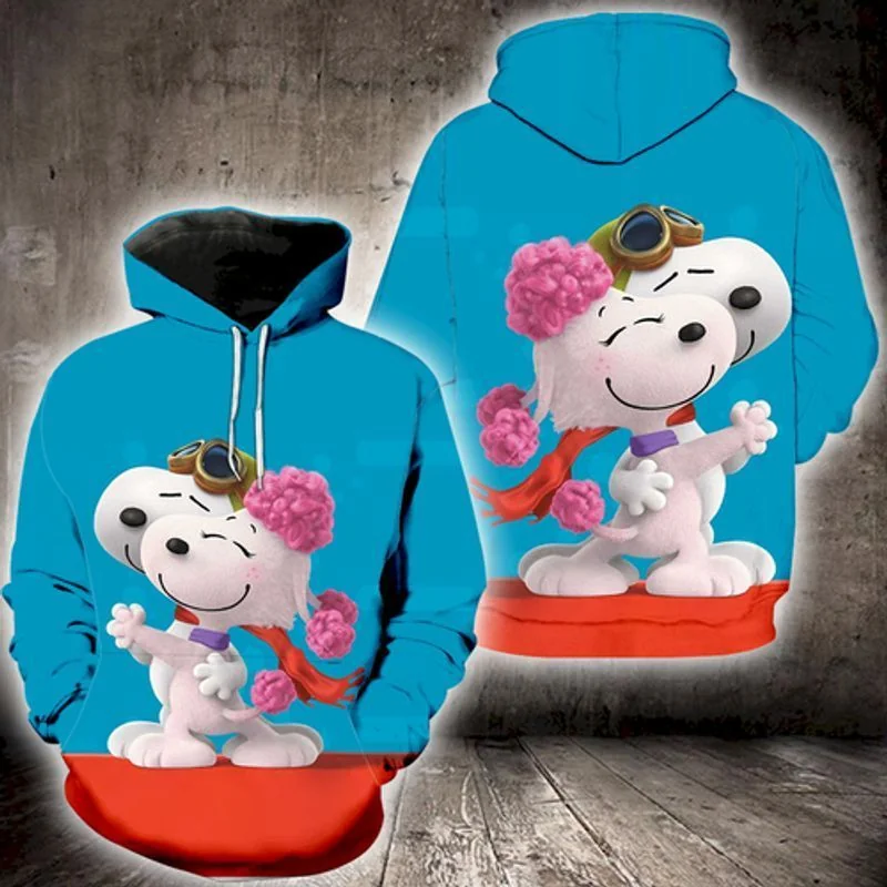Whimsical Snoopy 3d Hoodie Featuring Playful Beagle With Goggles And Flowers